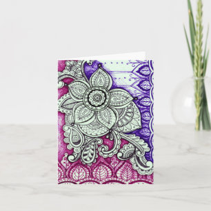 Carte Joyeux anniversaire Damask Indien Mandala Blank à 