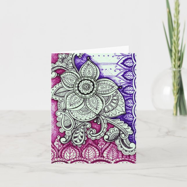 Carte Joyeux Anniversaire Damask Mandala indien Intérieu (Devant)