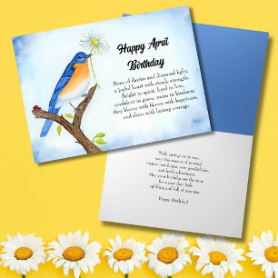 Carte Joyeux anniversaire d'avril avec Oiseau Bleu