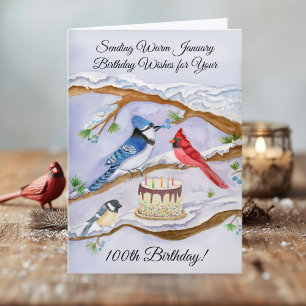 Carte Joyeux Anniversaire de 100 ans en janvier Aquarell