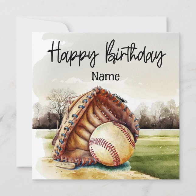 Carte Joyeux anniversaire de baseball au joueur avec bal (Devant)