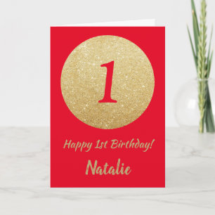 Carte Joyeux anniversaire de Birthday Red and Gold Glitt