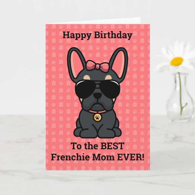 Carte Joyeux anniversaire de Chien Black Tan French Bull (Petite plante)