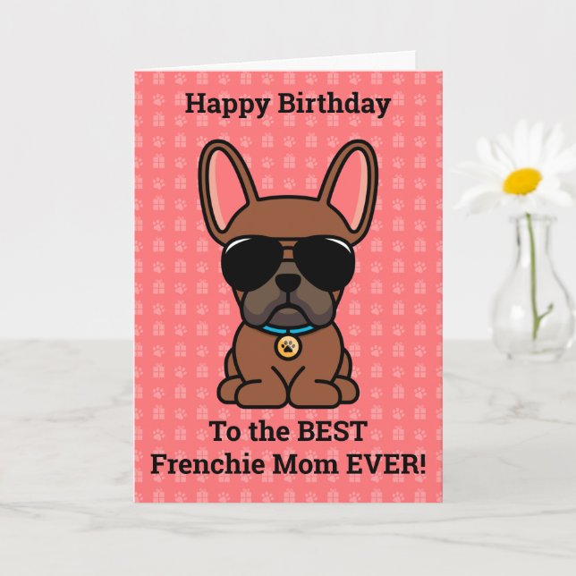 Carte Joyeux anniversaire de chien Red Fawn French Bulld (Petite plante)