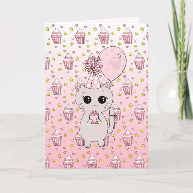 Carte Joyeux anniversaire de Cute Pink (Devant)