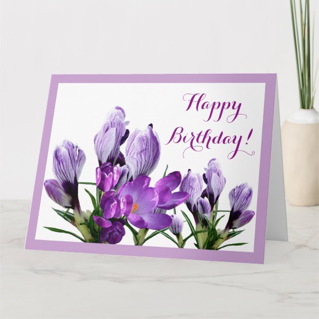 Carte Joyeux Anniversaire de fleurs de crocus pourpre bo (Devant)