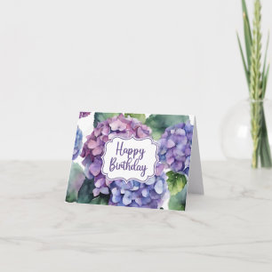 Carte Joyeux Anniversaire de fleurs d'hydrangée violette