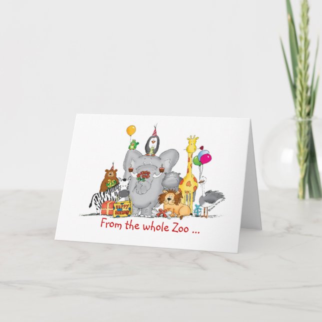 Carte Joyeux anniversaire de groupe - Cute Zoo Animaux (Devant)