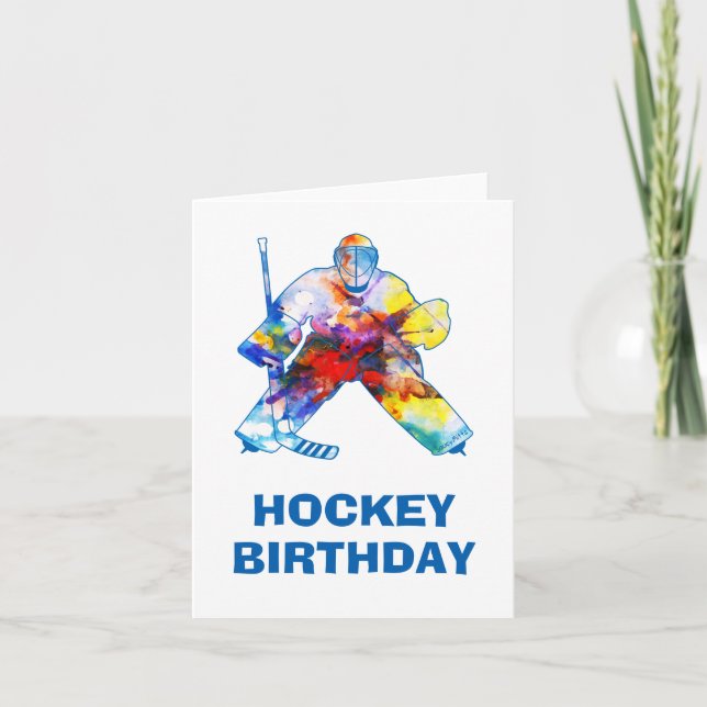 Carte Joyeux anniversaire de hockey gardien de but aquar (Devant)