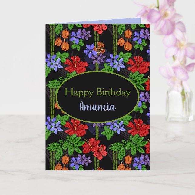 Carte Joyeux Anniversaire de la jungle tropicale jamaïca (Orchidée)