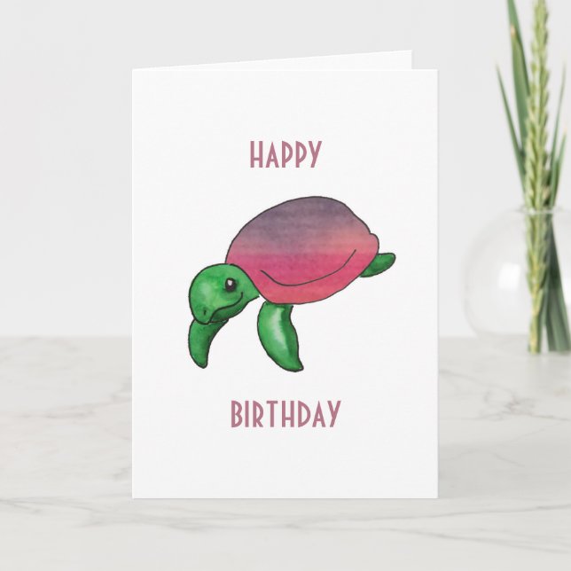Carte Joyeux Anniversaire de la tortue de mer violette (Devant)