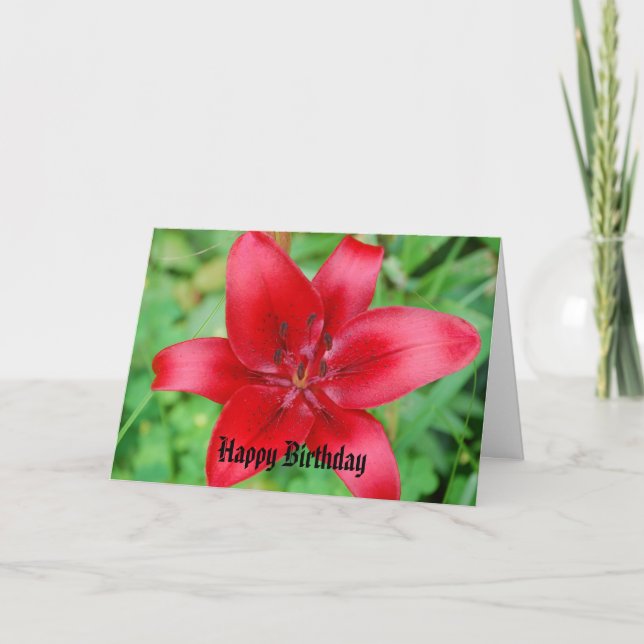Carte Joyeux anniversaire de Lily rouge (Devant)