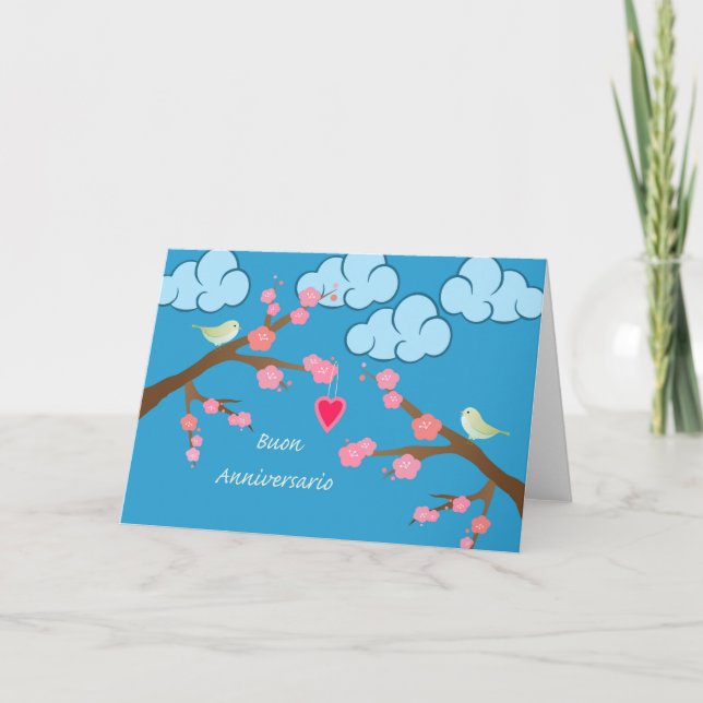 Carte Joyeux Anniversaire de Mariage en italien, Oiseau  (Devant)