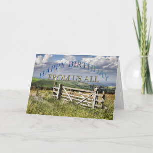 Carte Joyeux anniversaire de nous tous, paysage avec une