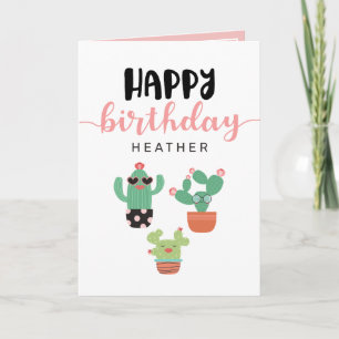 Carte Joyeux anniversaire de rose mignon de cactus