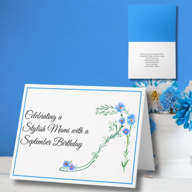 Carte Joyeux anniversaire de septembre Mami Blue Asters  (Créateur téléchargé)