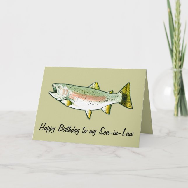 Carte Joyeux anniversaire de son beau-fils : truite arc- (Devant)