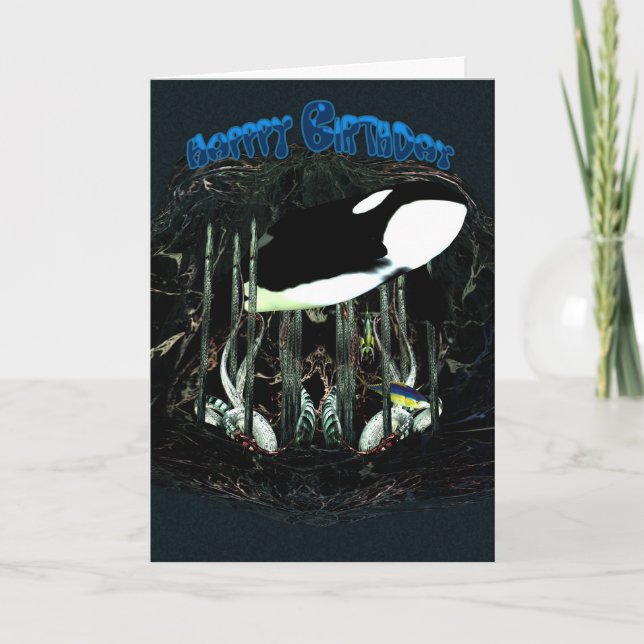 Carte Joyeux Anniversaire de thon orque océan (Devant)
