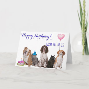 Carte Joyeux anniversaire de tous nous Chien Chat