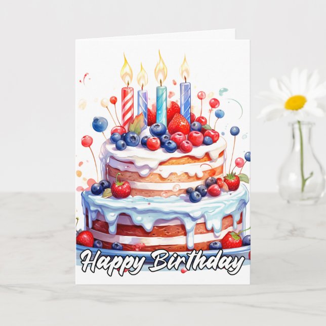 Carte Joyeux Anniversaire délicieux gâteau de fête (Petite plante)