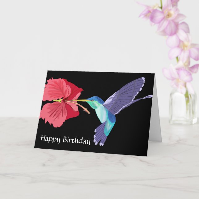 Carte Joyeux anniversaire des colibris et des hibiscus r (Orchidée)