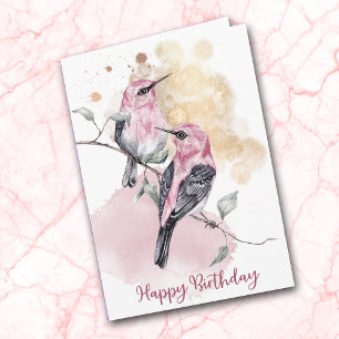 Carte Joyeux anniversaire des colibris roses
