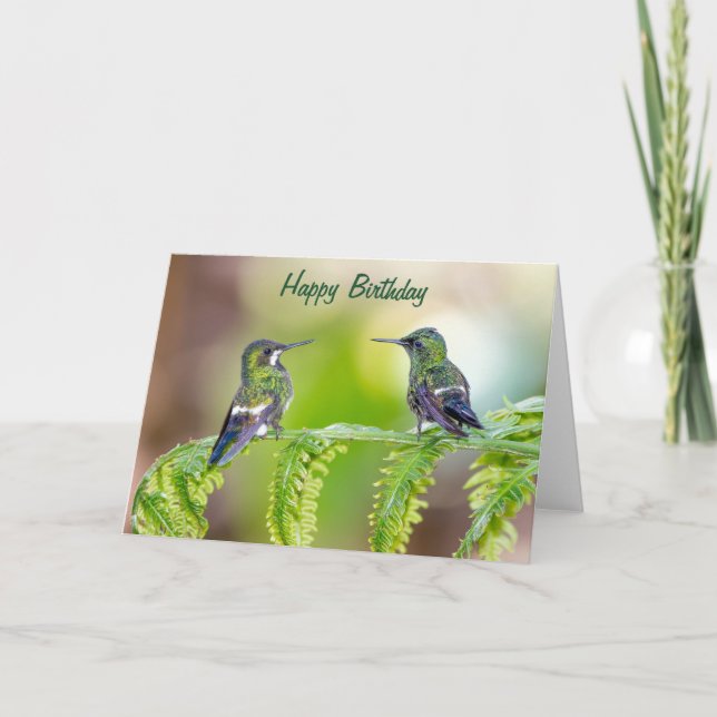 Carte Joyeux anniversaire des colibris verts (Devant)
