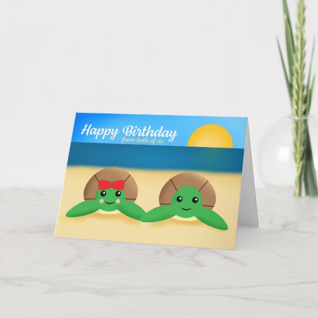 Carte Joyeux anniversaire des deux tortues de mer mignon (Devant)