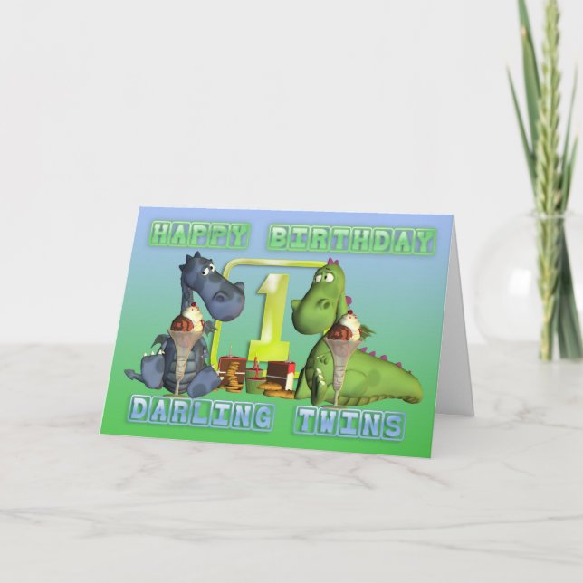 Carte Joyeux Anniversaire des jumeaux, paire de dragons  (Devant)