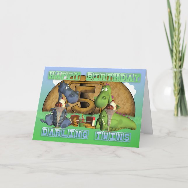 Carte Joyeux Anniversaire des jumeaux, paire de dragons  (Devant)