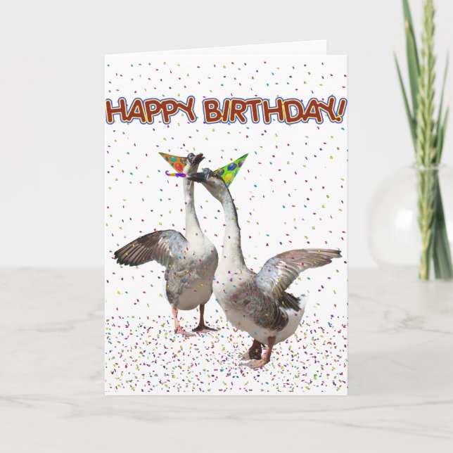 Carte Joyeux anniversaire des oies de fête ! (Devant)