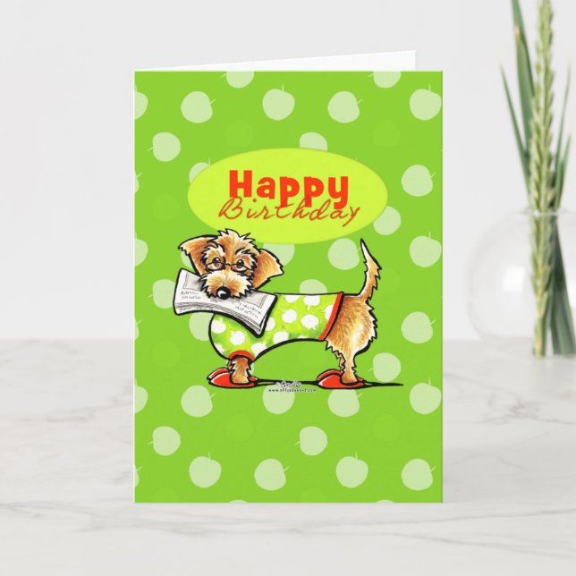 Carte Joyeux anniversaire des pommes de Dachshund (Devant)