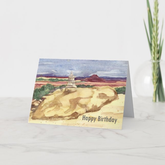 Carte Joyeux Anniversaire Désert Randonnée Cairn (Devant)