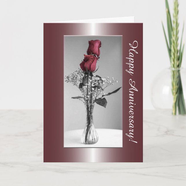 Carte Joyeux anniversaire | Deux roses rouges photo (Devant)