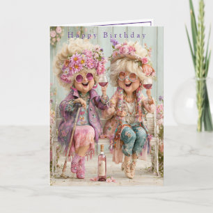Carte Joyeux Anniversaire Deux Vieilles Dames Hippies Iv