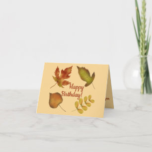 Carte Joyeux anniversaire doré feuilles d'automne person
