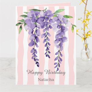 Carte Joyeux anniversaire doux girly rose vif pourpre ra