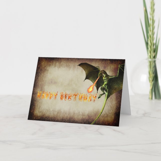 Carte Joyeux Anniversaire Dragon Lover Feu flamme (Devant)