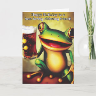 Carte Joyeux Anniversaire ! Drôle de Grenouille Tenant u