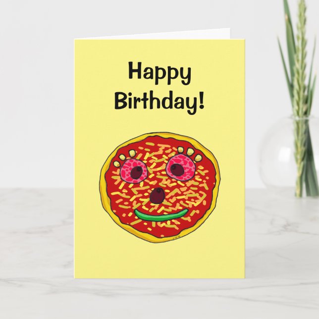 Carte Joyeux anniversaire ! (drôle de visage de pizza) (Devant)