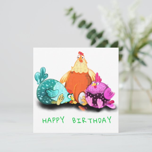Carte Joyeux Anniversaire - Drôle Poulets En Attente Hat (Debout devant)