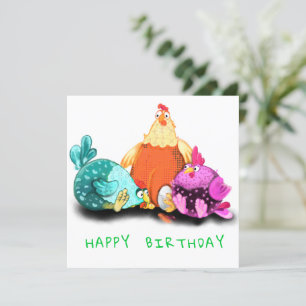 Carte Joyeux Anniversaire - Drôle Poulets En Attente Hat