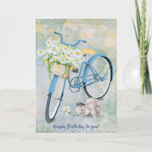 Carte Joyeux anniversaire du Birthday Blue bike with cat