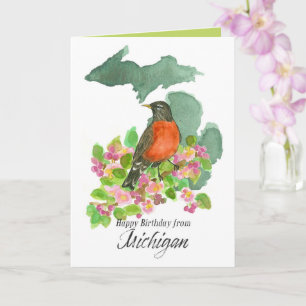 Carte Joyeux anniversaire du Michigan Robin Apple Blosso