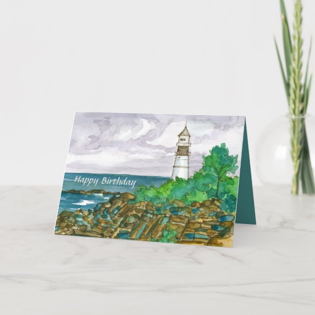 Carte Joyeux anniversaire du phare du Maine (Devant)