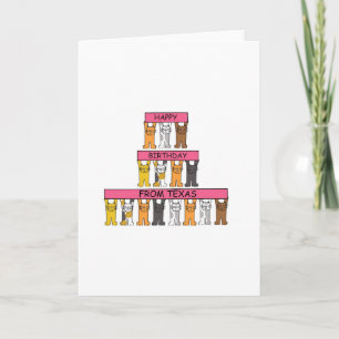 Carte Joyeux anniversaire du Texas Cartoon Cats