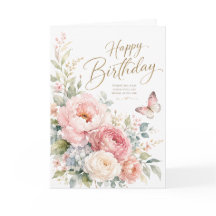Joyeux Anniversaire Élégant Fleur Fleurale Aquarel
