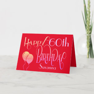 Carte Joyeux anniversaire élégant tout rouge de nom