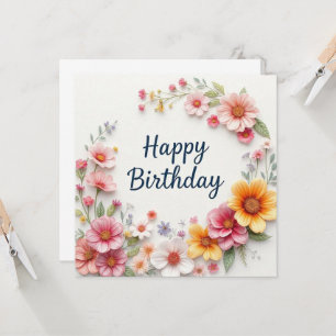 Carte Joyeux Anniversaire Élégante couronne florale