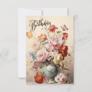 Carte Joyeux anniversaire Elégante Fleurs victoriennes